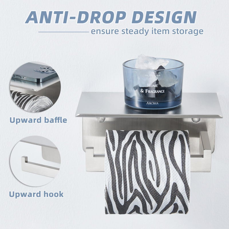 APLusee Brushed Nickel Toilet Paper Holder with Shelf, Left Side 304 Stainless Steel Tissue Roll Hanger, Wall Mounted - Image 4